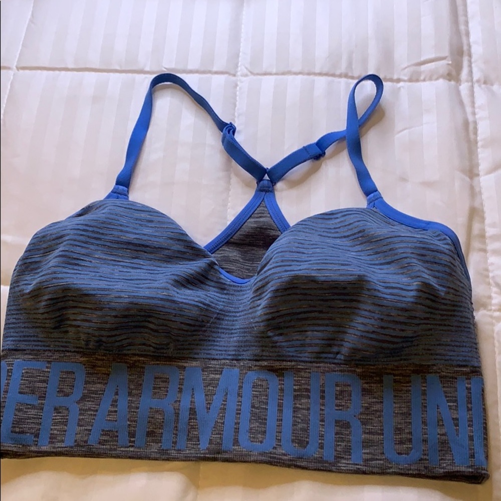 Blue striped under armour sports bra